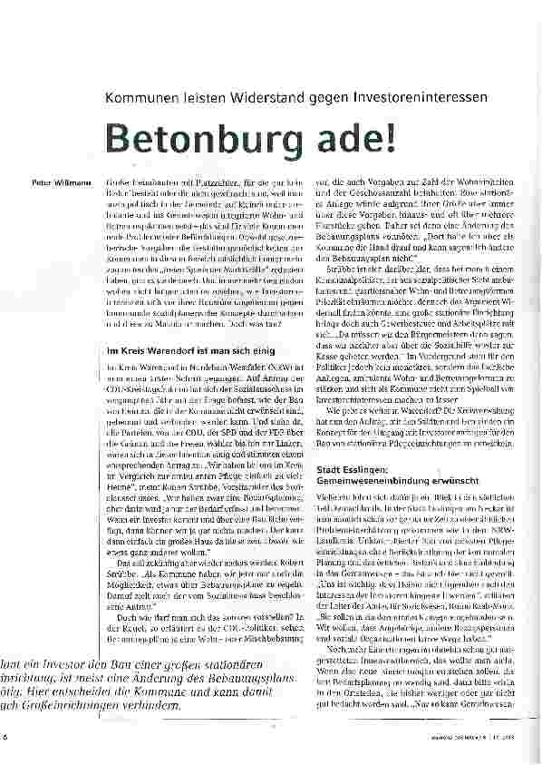 Vorschauseite 1: Kommunen leisten Widerstand gegen Investoreninteressen Betonburg ade!