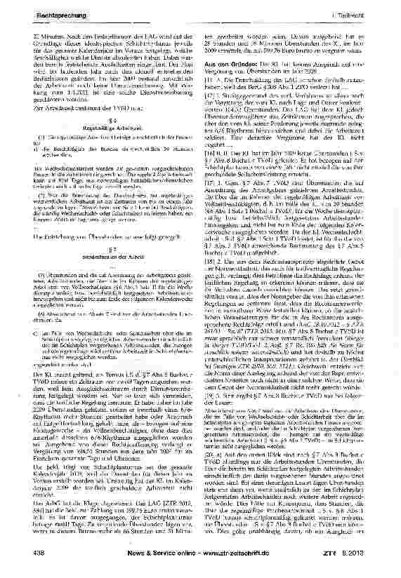 Vorschauseite 2: Überstunden bei Wechselschichtund Schichtarbeit - Schichtptanturnus - MitbestimmungZPO § 308 Abs. 1 Satz 1; TVöD § 6 Abs. 1, Abs. 2; § 7 Abs. 7, Abs. 8