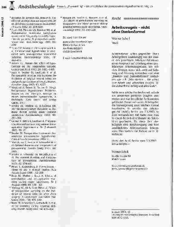 Vorschauseite 5: Pre-warming - Eine Prophylaxe der perioperativen Hypothermie ist möglich