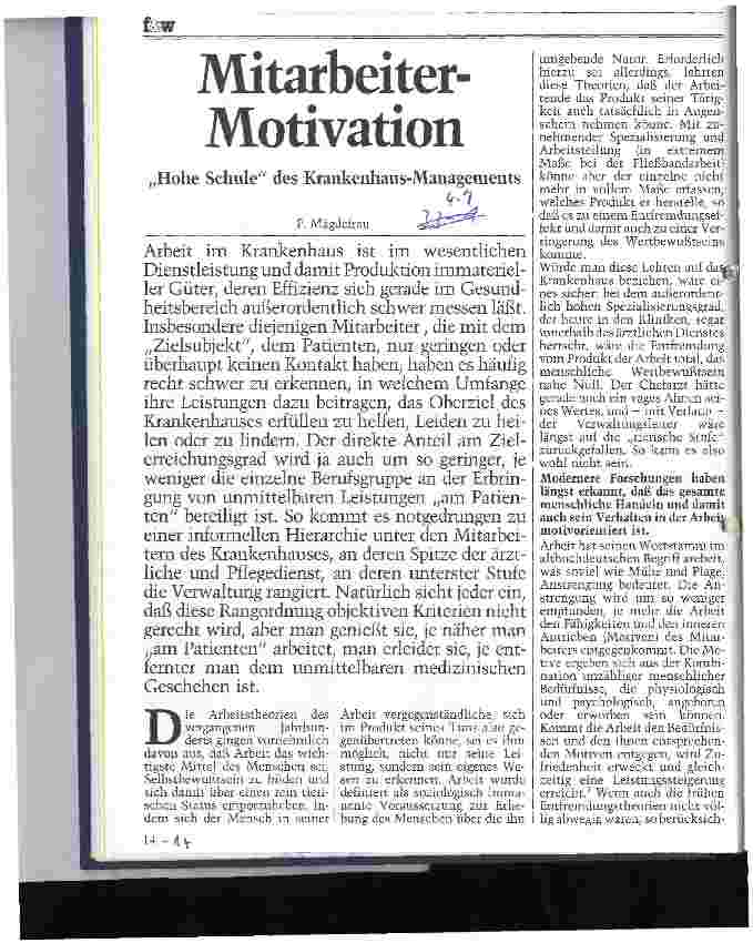 Vorschauseite 1: Mitarbeiter-Motivation Hohe Schule des Krankenhaus-Managements