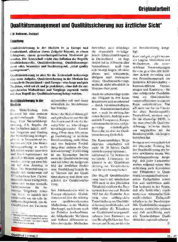 Vorschauseite 1: Qualitätsmanagement und Qualitätssicherung aus ärztlicher Sicht