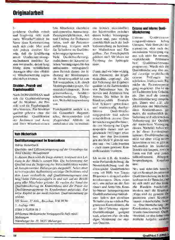 Vorschauseite 4: Qualitätsmanagement und Qualitätssicherung aus ärztlicher Sicht