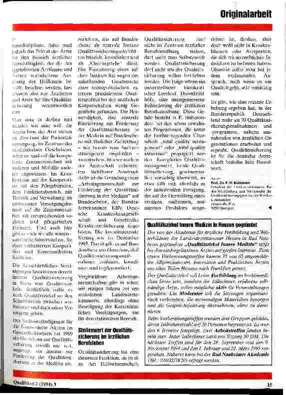 Vorschauseite 5: Qualitätsmanagement und Qualitätssicherung aus ärztlicher Sicht