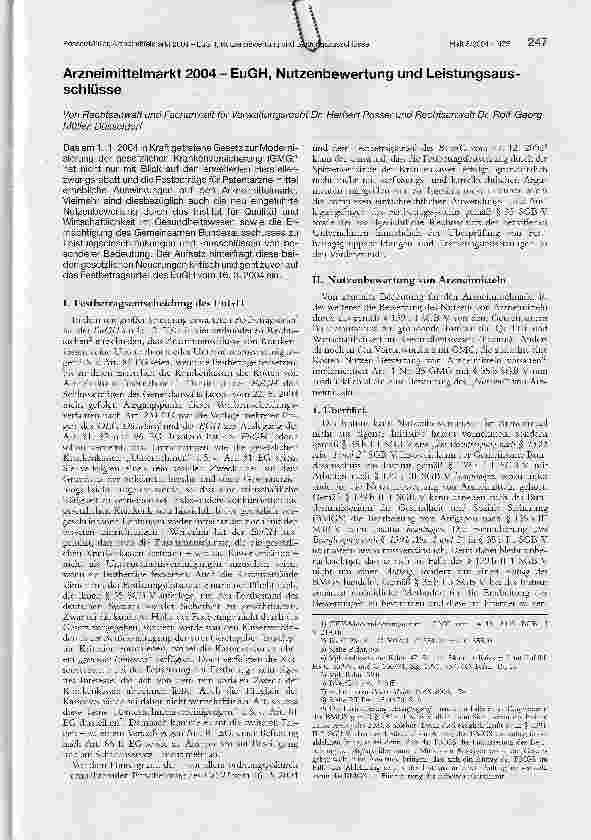 Vorschauseite 1: Arzneimittelmarkt 2004- EuGH, Nutzenbewertung und Leistungsausschlüsse