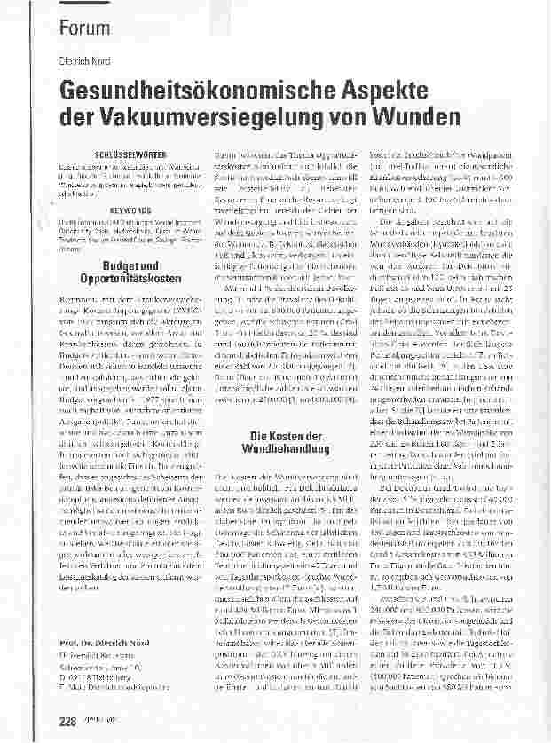 Vorschauseite 1: Gesundheitsökonomische Aspekte der Vakuumversiegelung von Wunden