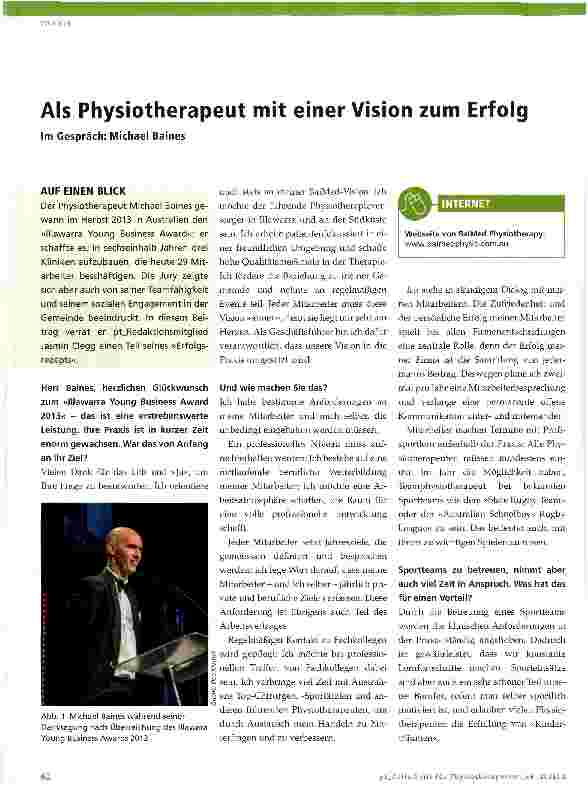 Vorschauseite 1: Als Physiotherapeut mit einer Vision zum Erfolg