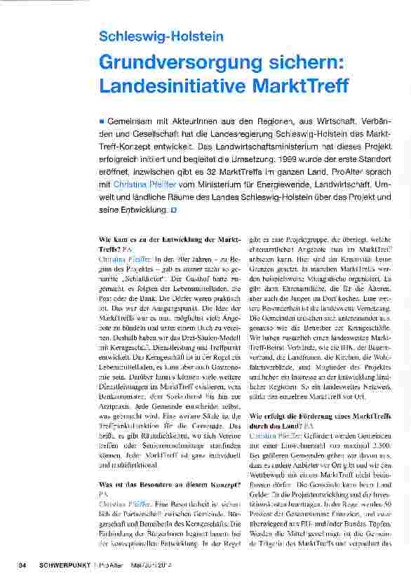 Vorschauseite 1: Schleswig-Holstein Grundversorgung sichern: Landesinitiative MarktTreff