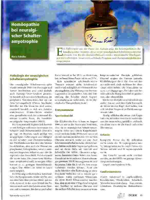 Vorschauseite 1: Homöopathie bei neuralgischer Schulteramyottrophie