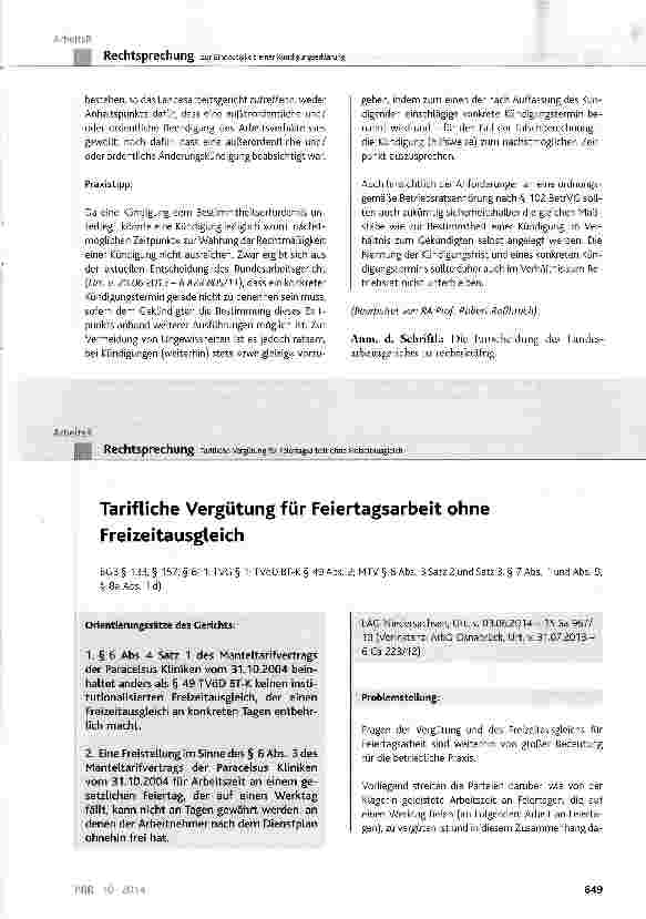Vorschauseite 1: Tarifliche Vergütung für Feiertagsarbeit ohne Freizeitausgleich
