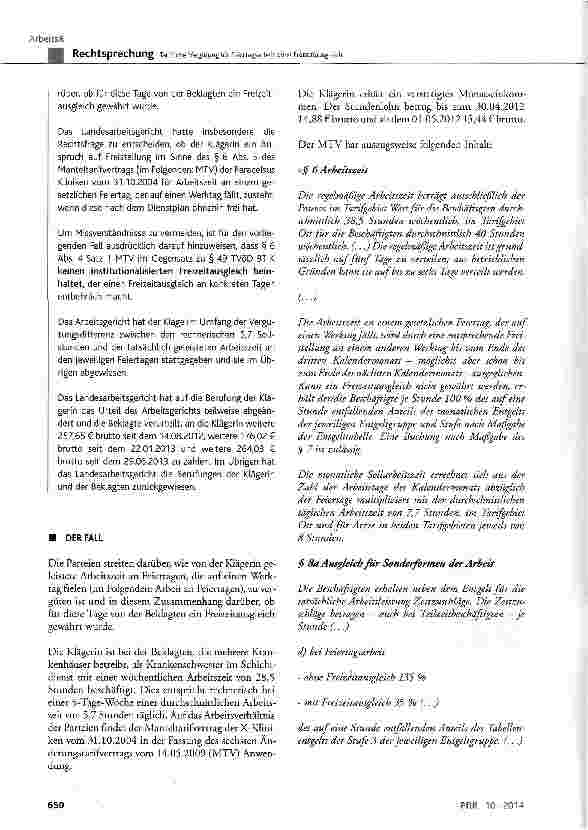 Vorschauseite 2: Tarifliche Vergütung für Feiertagsarbeit ohne Freizeitausgleich