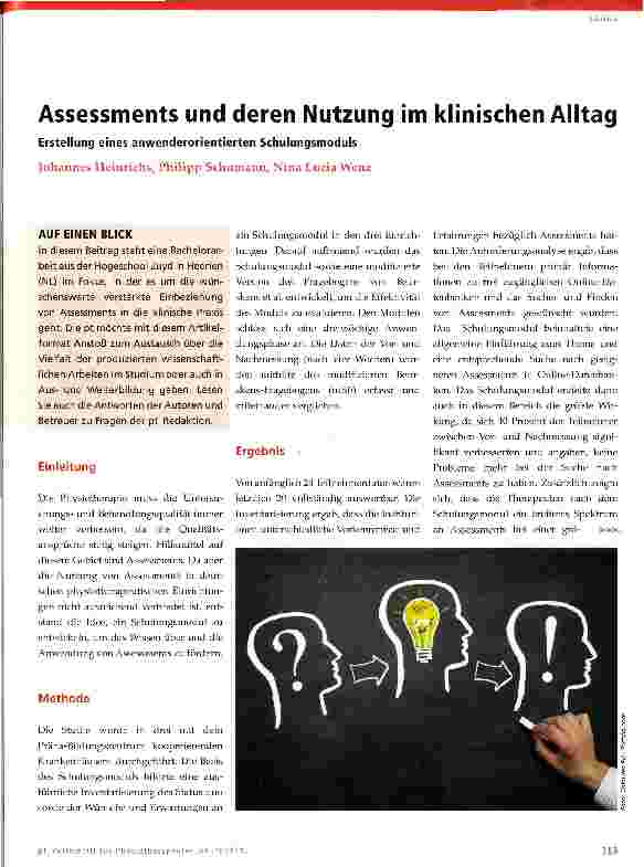 Vorschauseite 1: Assessments und deren Nutzung im klinischen Alltag