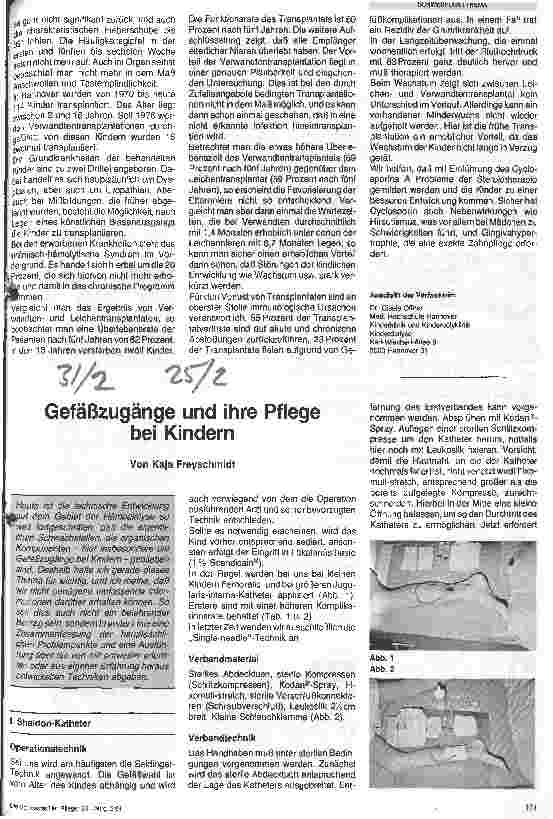 Vorschauseite 1: Gefäßzugänge und ihre Pflege bei Kindern