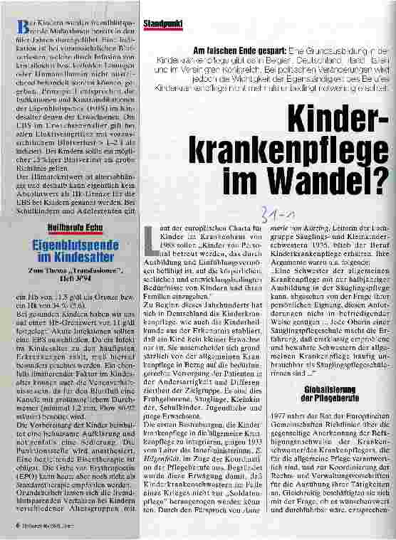 Vorschauseite 1: Kinderkrankenpflege im Wandel? Am falschen Ende gespart