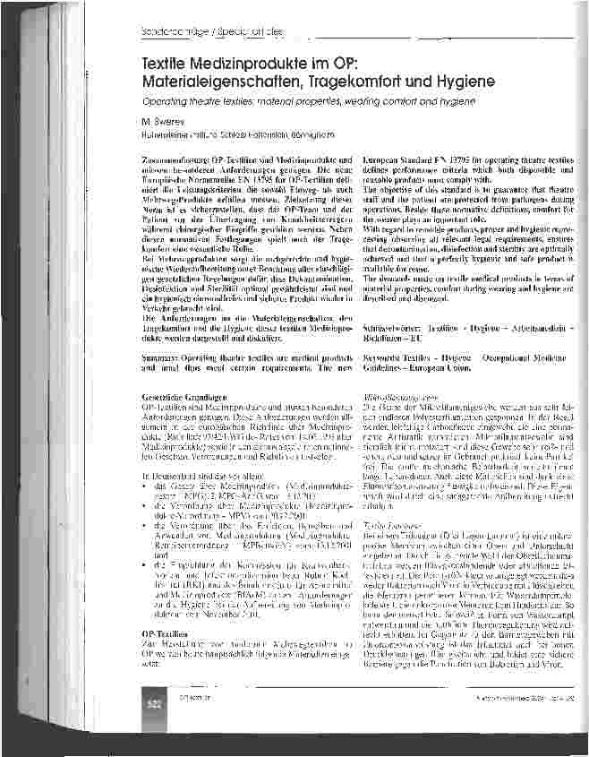 Vorschauseite 1: Textile Medizinprodukte im OP: Materialeigenschaften, Tragekomfort und Hygiene