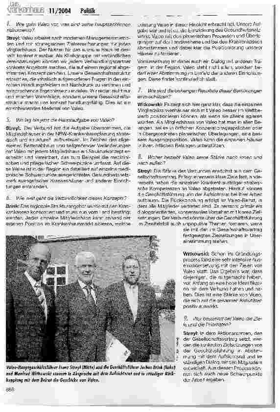 Vorschauseite 2: Valeo - ein regionaler evangelischer Krankenhausverbund mit strategischen Zielen