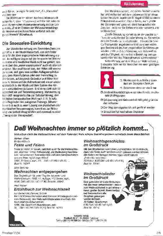 Vorschauseite 4: Snoezelen - schnuppern und dösen Das therapeutische Freizeitangebot gilt inzwischen auch für ältere Menschen