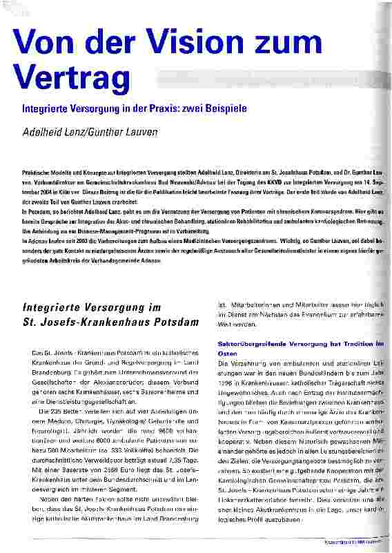 Vorschauseite 1: Von der Vision zum VertragIntegrierte Versorgung in der Praxis: zwei Beispiele