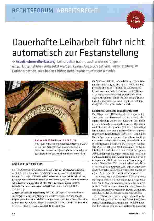 Vorschauseite 1: Dauerhafte Leiharbeit führt nicht automatisch zur Festanstellung