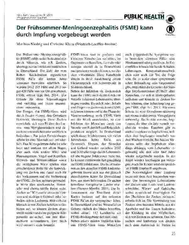Vorschauseite 1: Der Frühsommer-Meningoenzephalitis (FSME) kann durch Impfung vorgebeugt werden