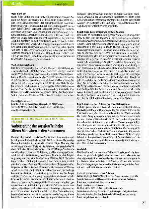Vorschauseite 2: Vera » Vernetzt und aktiv: Die Digitale Gesundheitsbegleitung für Seniorinnen und Senioren