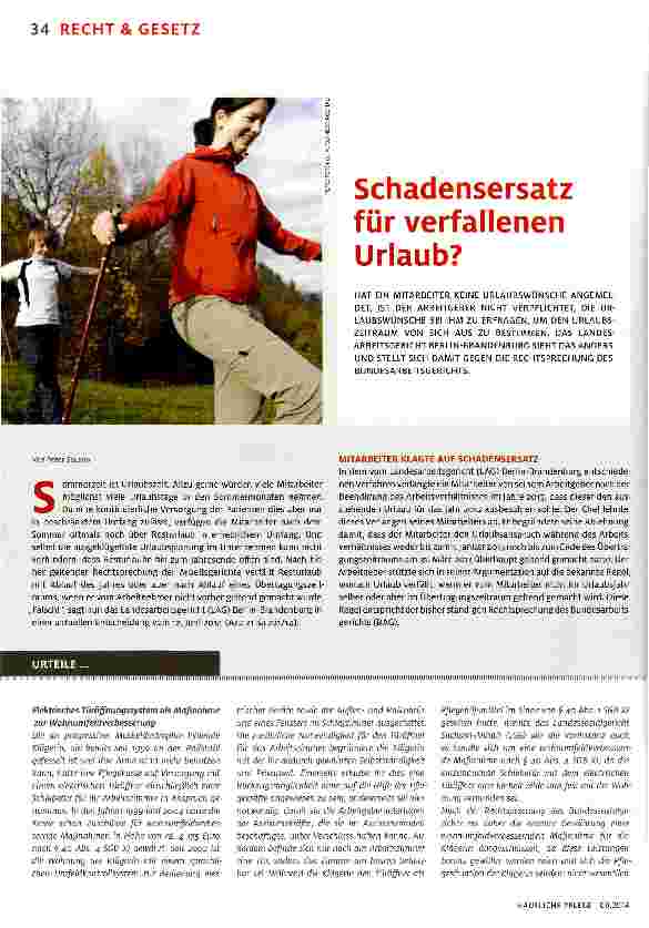 Vorschauseite 1: Schadensersatz für verfallenen Urlaub?