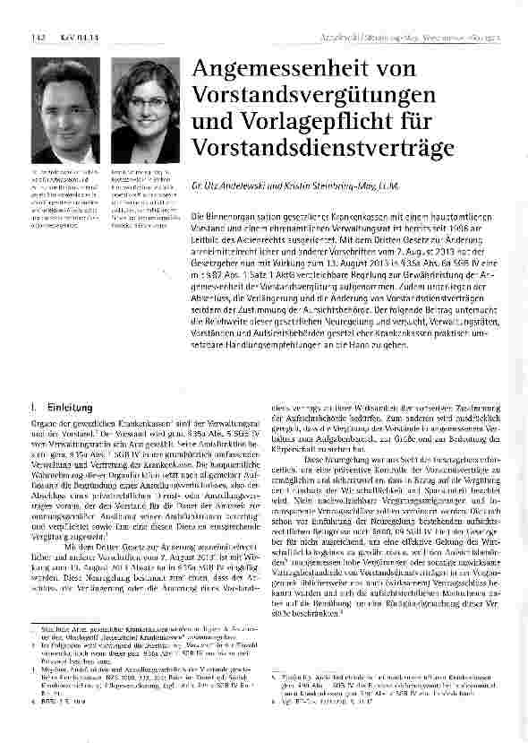 Vorschauseite 1: Angemessenheit von Vorstandsvergütungen und Vorlagepflicht für Vorstandsdienstverträge