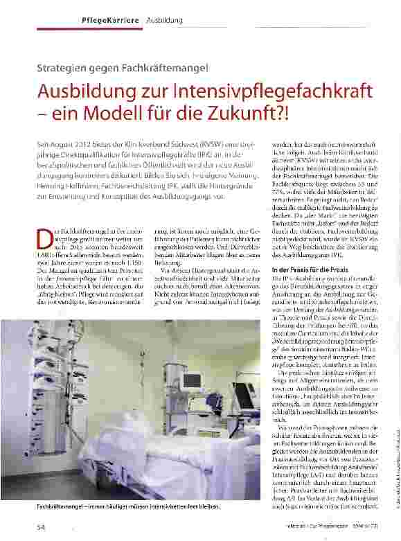 Vorschauseite 1: Ausbildung zur Intensivpflegefachkraft - ein Modell für die Zukunft? !