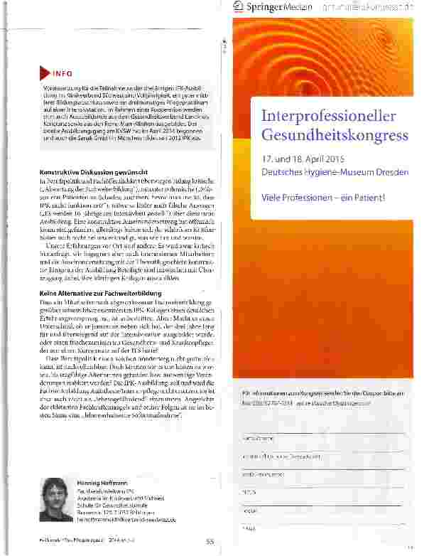 Vorschauseite 2: Ausbildung zur Intensivpflegefachkraft - ein Modell für die Zukunft? !