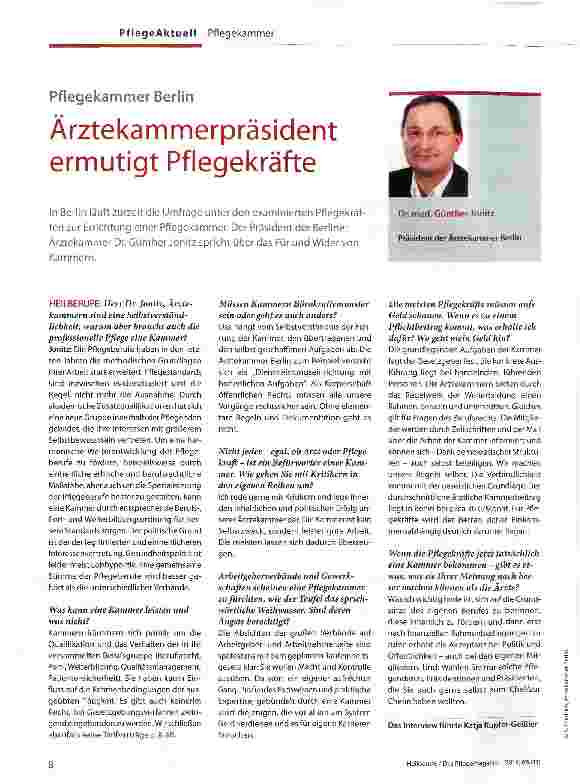 Vorschauseite 1: Ärztekammerpräsident ermutigt Pflegekräfte