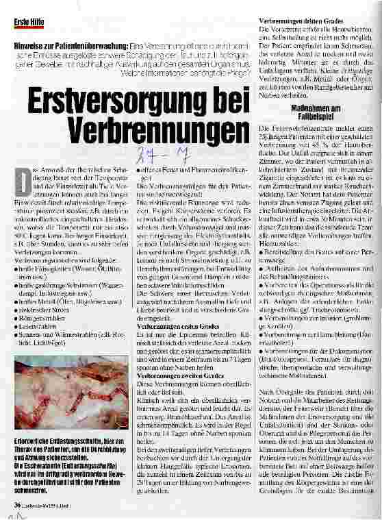 Vorschauseite 1: Erstversorgung bei Verbrennungen Hinweise zur Patientenüberwachung