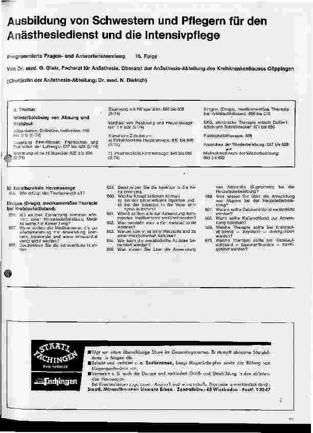 Vorschauseite 1: Ausbildung von Schwestern und Pflegern für den Anästhesiedienst und die Intensivpflege // Programmierte Fragenund Antwortsammlung