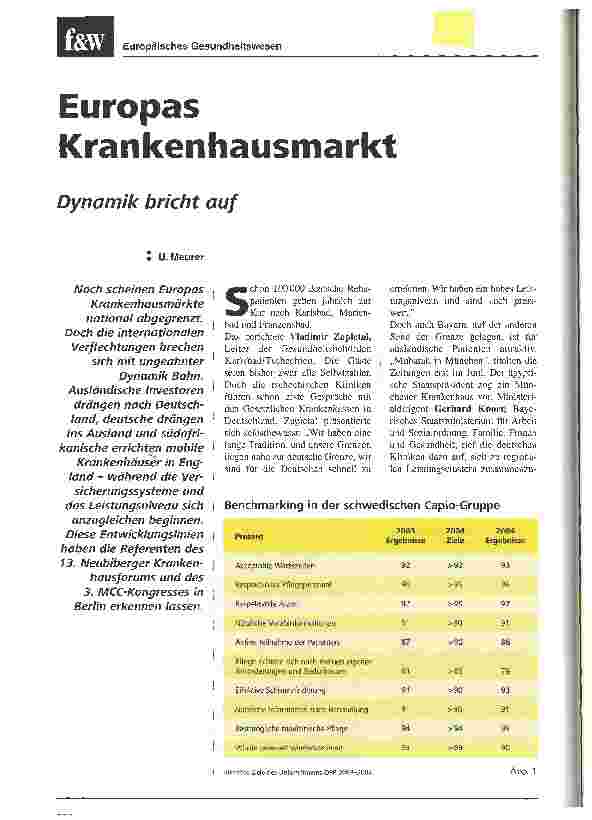 Vorschauseite 1: Europas Krankenhausmarkt - Dynamik bricht auf