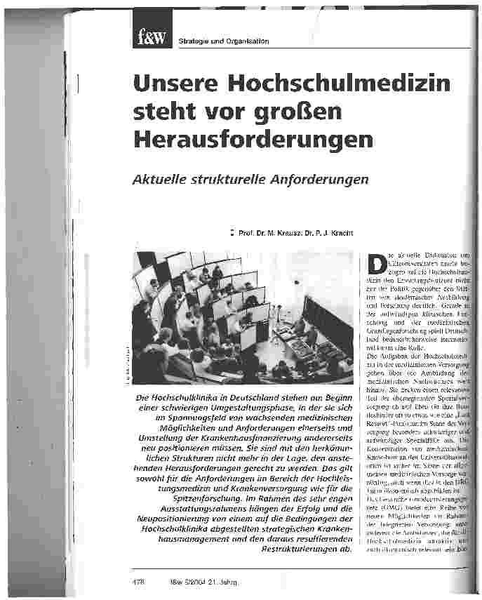 Vorschauseite 1: Unsere Hochschulmedizin steht vor großen HerausforderungenAktuelle strukturelle Anforderungen