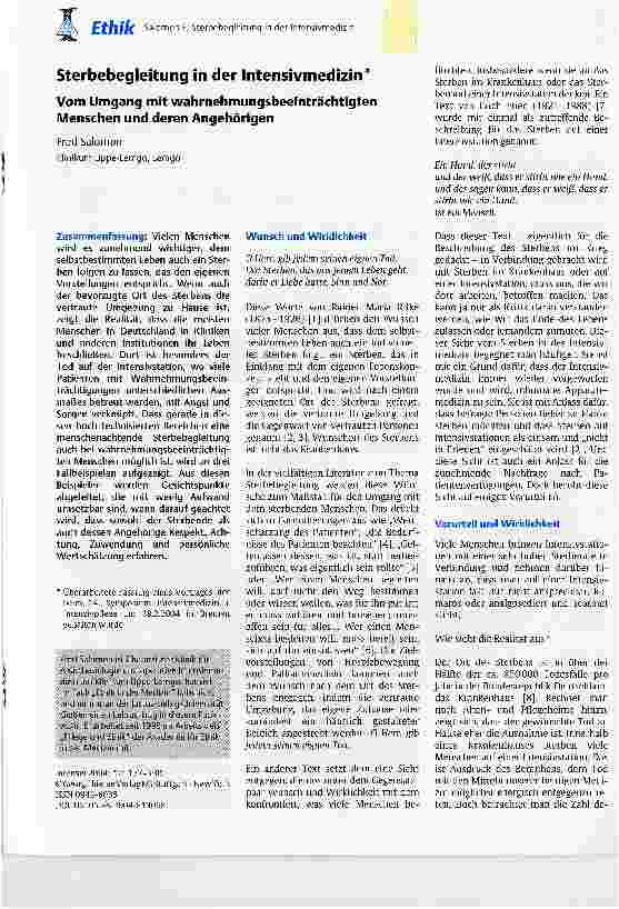 Vorschauseite 1: Sterbebegleitung in der IntensivmedizinVom Umgang mit wahrnehmungsbeeinträchtigten Menschen nd deren Angehörigen