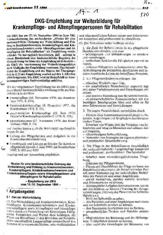 Vorschauseite 1: DKG-Empfehlung zur Weiterbildung für Krankenpflegeund Altenpflegpersonen für Rehabilitation
