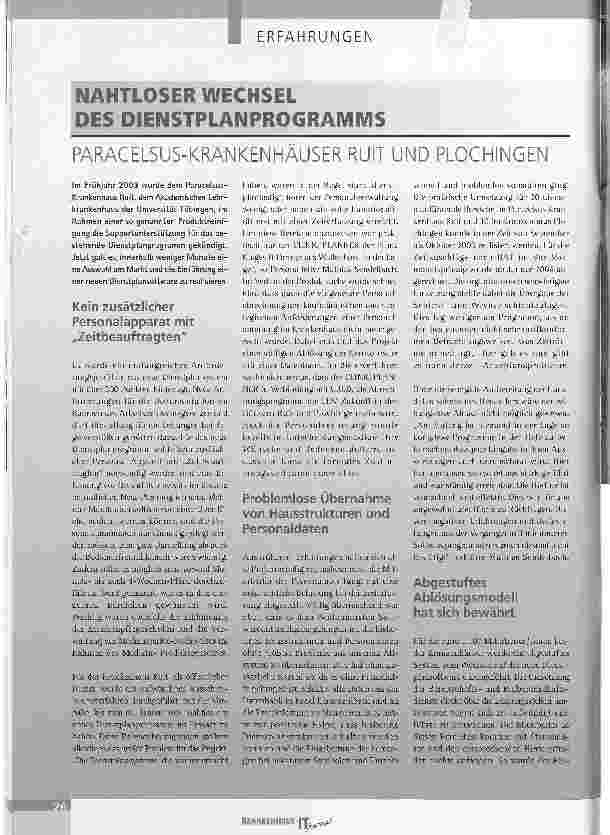 Vorschauseite 1: NAHTLOSER WECHSELDES DIENSTPLANPROGRAMMSPARACELSUS-KRANKENHÄUSER RUIT UND PLOCHINGEN