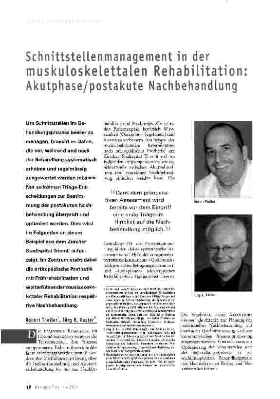 Vorschauseite 1: Schnittstellenmanagement in der muskuloskelettalen Rehabilitation:Akutphase/postakute Nachbehandlung