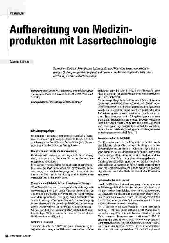 Vorschauseite 1: Aufbereitung von Medizinprodukten mit Lasertechnologie