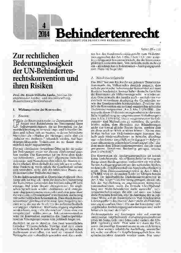Vorschauseite 1: Zur rechtlichen Bedeutungslosigkeit der UN-Behinderten-rechtskonvention und ihren Risiken