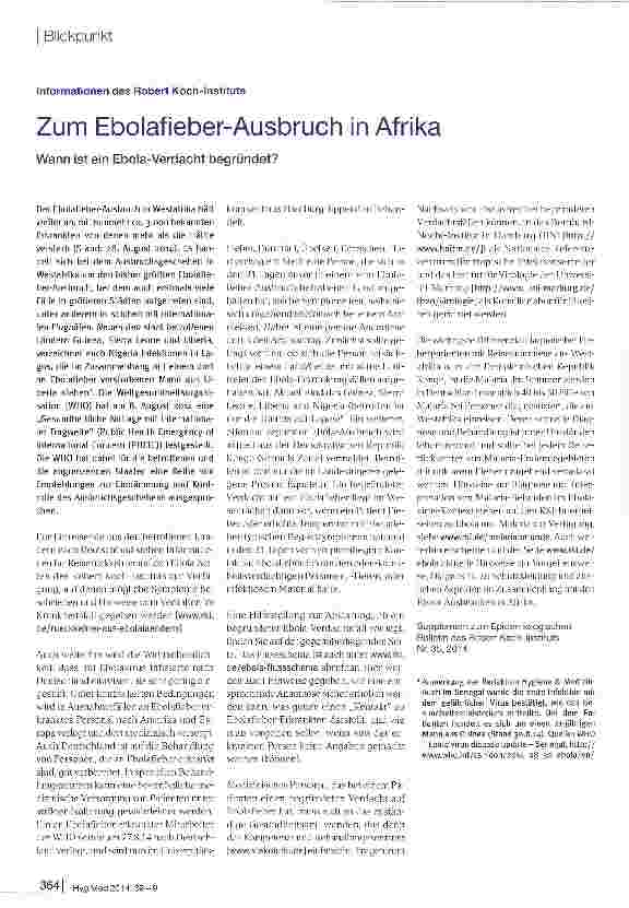 Vorschauseite 1: Zum Ebolafieber-Ausbruch in Afrika