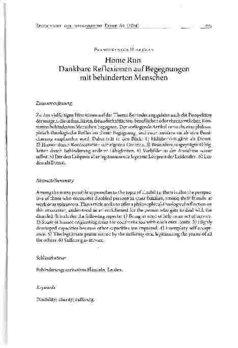 Vorschauseite 1: Home Run Dankbare Reflexionen auf Begegnungen mit behinderten Menschen