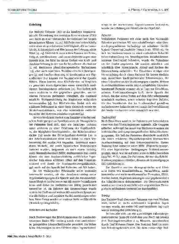 Vorschauseite 2: Effekte eines Ausdauertrainings unter normobaren Hypoxiebedingungen auf die Mobilität bei Patienten mit Multipler Sklerose: Ergebnisse einer randomisierten, prospektiven Pilotstud…
