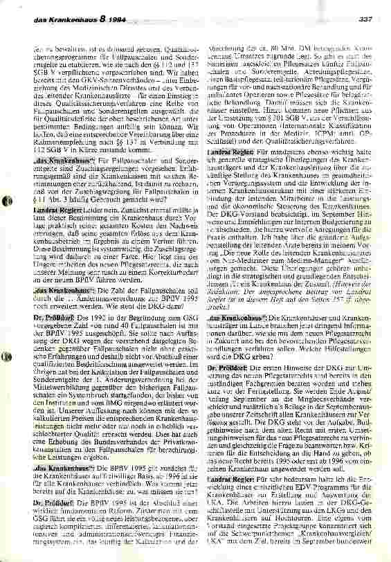 Vorschauseite 3: BPflV 1995: Abschluß einer fundamentalen Reform Interview mit DKG- Präsident Landrat K.Regler und DKG-Hauptgeschäftsführer Dr.K.Prößdorf
