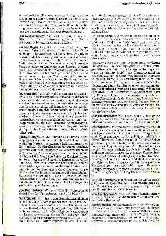 Vorschauseite 4: BPflV 1995: Abschluß einer fundamentalen Reform Interview mit DKG- Präsident Landrat K.Regler und DKG-Hauptgeschäftsführer Dr.K.Prößdorf