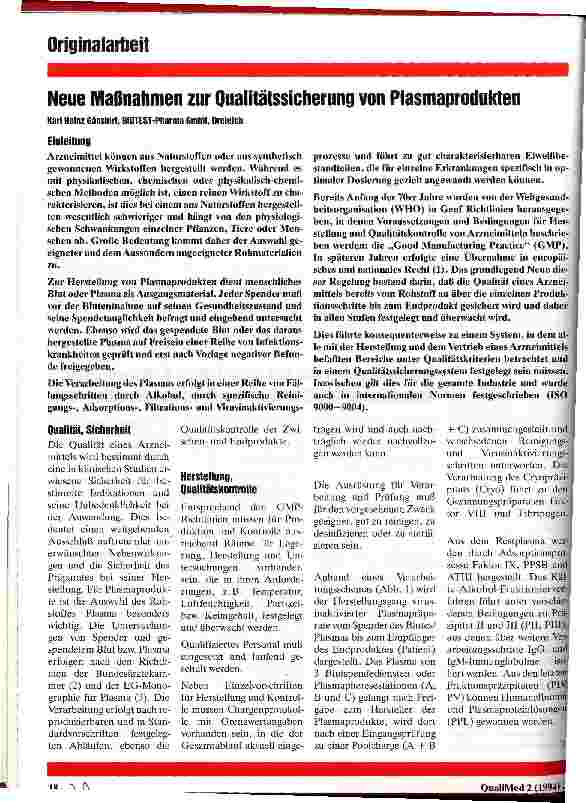Vorschauseite 1: Neue Maßnahmen zur Qualitätssicherung von Plasmaprodukten