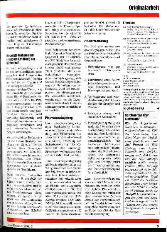 Vorschauseite 4: Neue Maßnahmen zur Qualitätssicherung von Plasmaprodukten