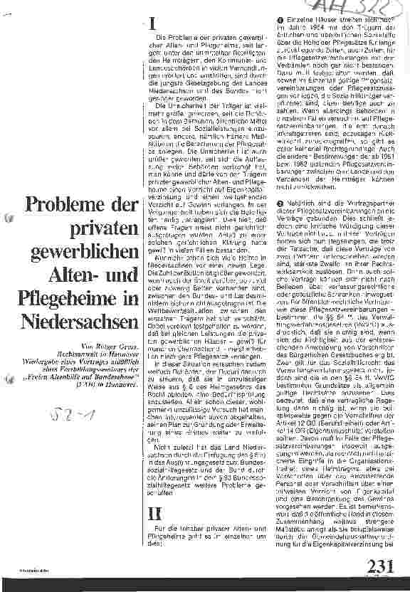Vorschauseite 1: Probleme der privaten gewerblichen Altenund Pflegeheimen in Niedersachsen