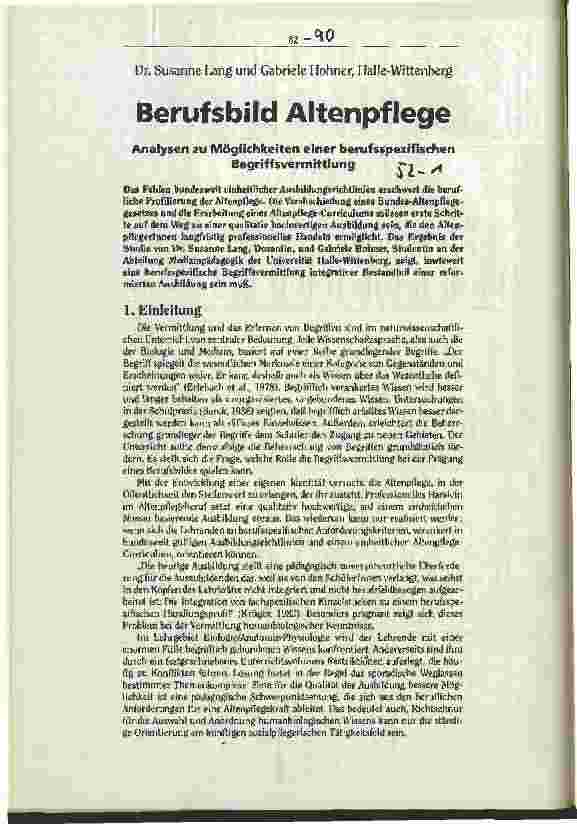Vorschauseite 1: Berufsbild Altenpflege:Analysen zu Möglichkeiten einer berufsspezifischen Begriffsvermittlung