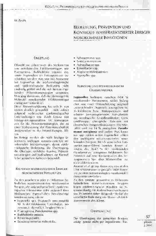 Vorschauseite 1: BEDEUTUNG, PRÄVENTION UND KONTROLLE WASSERASSOZIIERTER ERREGER NOSOKOMIALER INFEKTIONEN