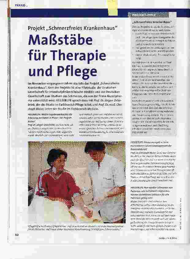 Vorschauseite 1: Maßstäbe für Therapie und PflegeProjekt Schmerzfreies Krankenhaus